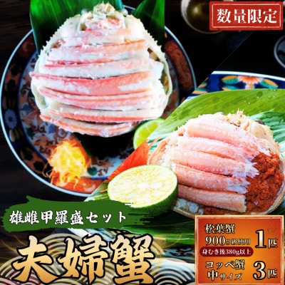 夫婦蟹 甲羅盛セット 松葉蟹 ほぐし身(大)※活き蟹(900g級)とコッペがに(中サイズ3個)