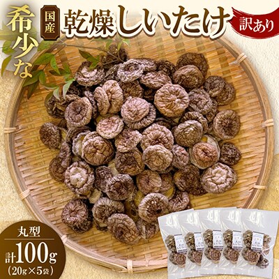 【訳あり】希少な国産乾燥しいたけ 丸型 計100g(20g×5袋)
