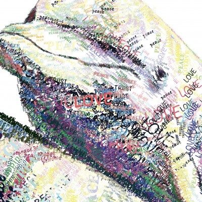 A3 文字だけを使った いるか親子のかいわ 絵画 MojiBa(R) -文字ベースアート(R)-