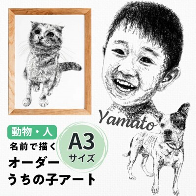 A3 文字だけを使った絵画 名前で描くオーダーうちの子アート ―動物・人― 文字ベースアート