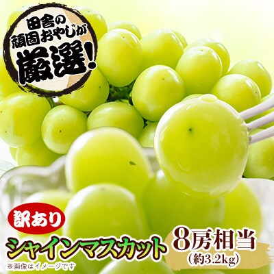 【訳あり】田舎の頑固おやじが厳選!シャインマスカット8房相当(約3.2kg)