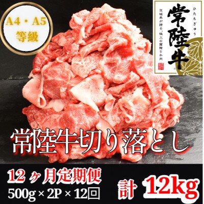 【毎月定期便】【常陸牛】 切り落とし 1kg(500g×2パック) 国産 A4・A5ランク全12回