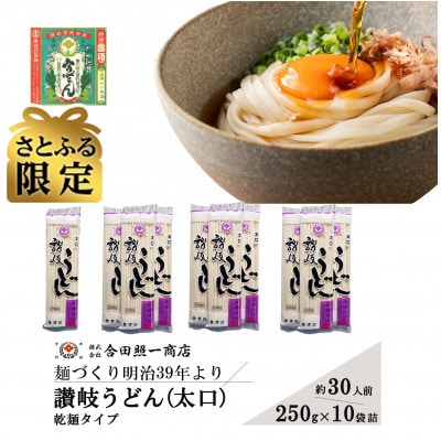【さとふる限定】合田照一商店 讃岐 うどん(太口)乾麺タイプ約30人前 250g×10袋詰