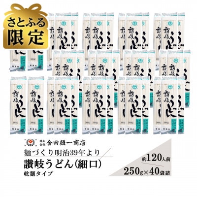 さとふる限定　合田照一商店 讃岐うどん(細口)乾麺タイプ約120人前 250g×40袋詰