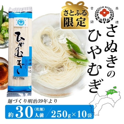 【さとふる限定】合田照一商店 さぬきうどん店が作る ひやむぎ 乾麺タイプ約30人前 250g×10袋