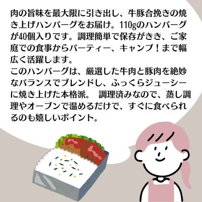 牛豚焼き上げハンバーグ　110g×40個(冷凍食品)(KA-183F)