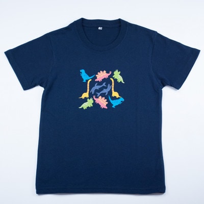 恐竜プリント子供用Tシャツ(紺/S)・防水マルチケース(墨黒×ピンク)・綿マフラー手ぬぐい3点セット