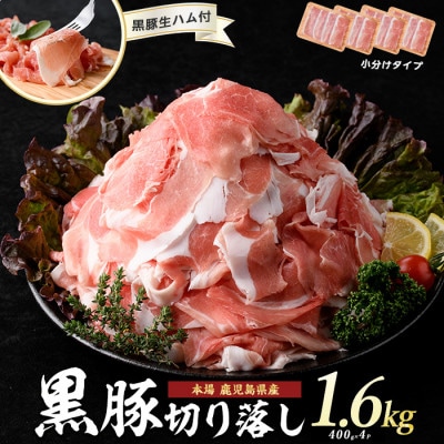 鹿児島県産黒豚切り落とし1600g+黒豚生ハム100g(010-493)