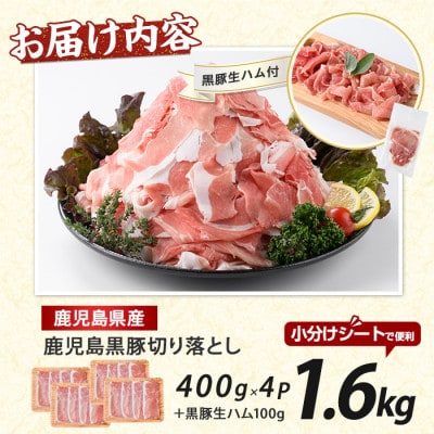 鹿児島県産黒豚切り落とし1600g+黒豚生ハム100g(010-493)