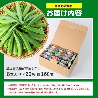 【2026年 発送】夏の元気の源! 朝採れ新鮮いぶすきオクラ8本入り20袋(IB092-003)