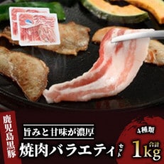 【指宿産かごしま黒豚】焼肉バラエティセット1kg(岡村商店)A-366