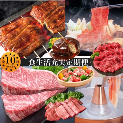 【全10回定期便】数量限定!黒豚・うなぎ・和牛・名水　食生活充実定期便(Z100-535)