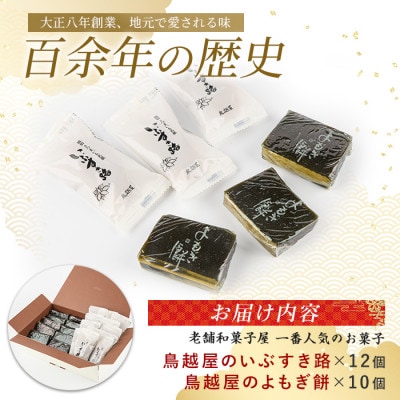 老舗和菓子屋「鳥越屋」で人気のお菓子(よもぎ餅・いぶすき路)2種22個セット(IB055-005)