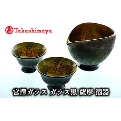 ＜高島屋選定品＞宮澤ガラス ガラス黒 薩摩 酒器(TK130-1840/59D1485)