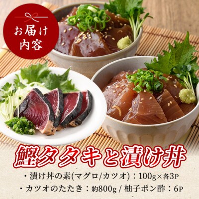 カツオのたたき(約800g)とマグロ・カツオの海鮮漬け(各100g×3P)セット(010-1861)