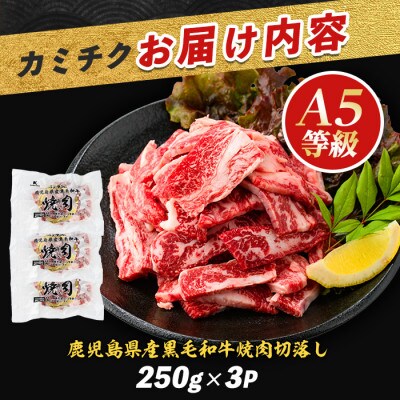 A5等級鹿児島県産黒毛和牛焼肉切り落とし750g(250g×3P)(012-1659)
