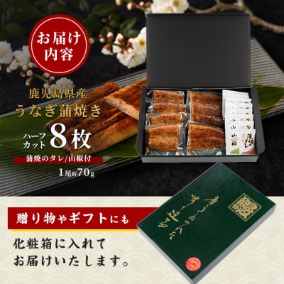 【丑の日】【鹿児島県産】うなぎ蒲焼じっくり焼きハーフカット約70g×8枚 (031-1904u)