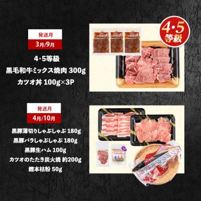 【全6回定期便】4・5等級黒毛和牛・黒豚・鮪丼・鰹丼・カツオのたたき・すり身(Z075-1983)