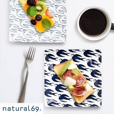 【波佐見焼】natural69 Janke 正角皿2枚セット 色/白ツバメ QA04