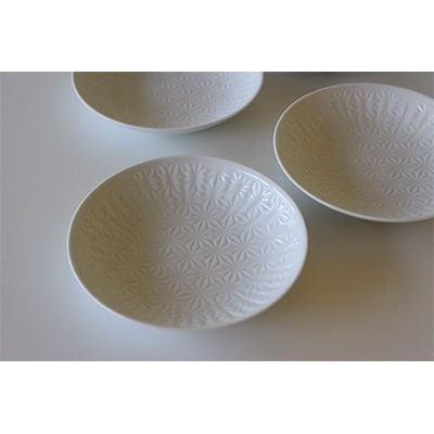【波佐見焼】麻の葉シリーズ 15.5cm皿 M/白 5枚【Tomo's Factory】〈VA48〉