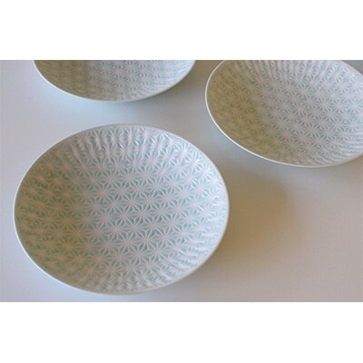 【波佐見焼】麻の葉シリーズ 21.5cm皿 L/青 5枚【Tomo's Factory】〈VA51〉