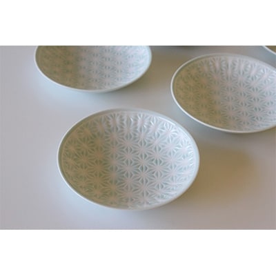 【波佐見焼】麻の葉シリーズ 15.5cm皿 M/青 5枚【Tomo's Factory】〈VA49〉