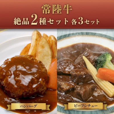 【常陸牛】絶品2種セット(ハンバーグ・ビーフシチュー各3セット)