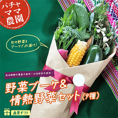 野菜ブーケと情熱野菜セット9品　通常ギフト　メッセージカードつき