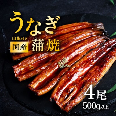 国産 うなぎ蒲焼 上うなぎ4尾 合計500g以上