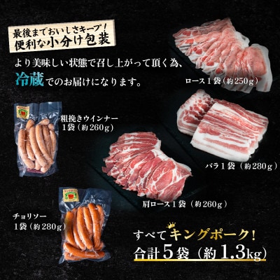 【キングポーク使用】食べ比べ約1.3kg 精肉(ロース・肩ロース・バラ)・ウインナー・チョリソー