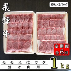 2023年3月発送開始『定期便』A5ランク飛騨牛赤身肉焼き肉用1kg(モモ又はカタ)全6回