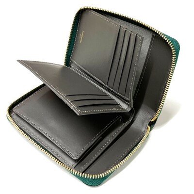 ASUMEDERU ハンドメイド ドイツ製牛革 ラウンド札入れ グリーン