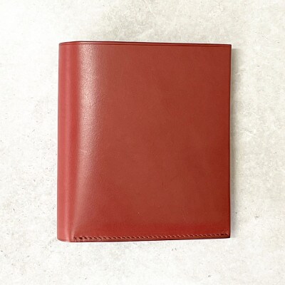 ASUMEDERU ハンドメイド 高級イタリア製ベビーカーフレザー二つ折り財布(小銭入付) レッド