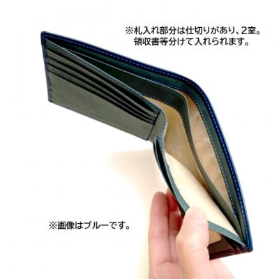 ASUMEDERU itakuraのハンドメイドイタリア製牛革ブッテーロ使用カード窓付き札入ブラウン