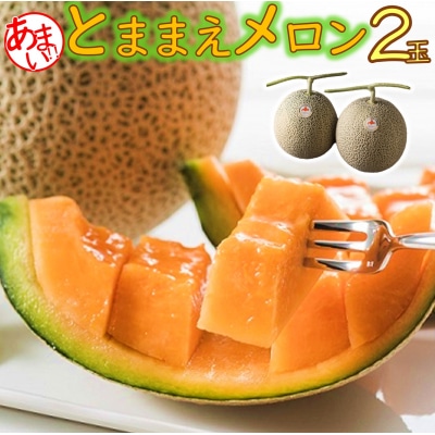【令和8年産先行受付】とままえメロン　2玉(北海道産　赤肉　2玉入り　糖度14度　甘い　フルーツ)