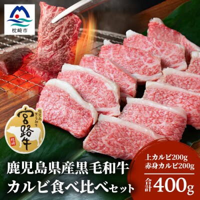枕崎産黒毛和牛【宮路牛】カルビ食べ比べセット 【上カルビ200g・赤身カルビ200g】A4等級以上