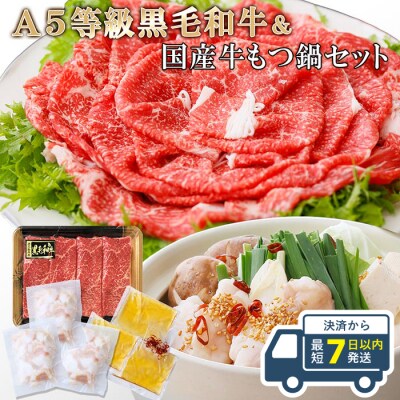 【7日以内配送】鹿児島県産黒毛和牛&国産牛もつ鍋セット