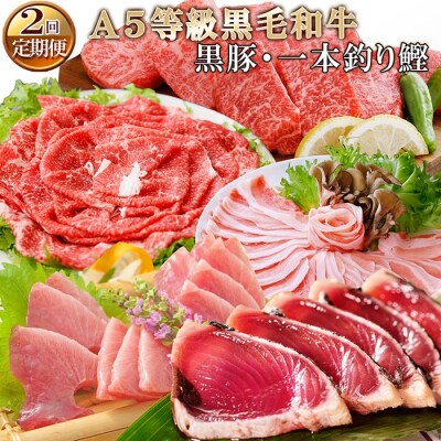 定期便(2回配送)枕崎お楽しみ便(A5黒毛和牛焼肉・黒豚・一本釣りかつお) | ふるさと納税のお礼品