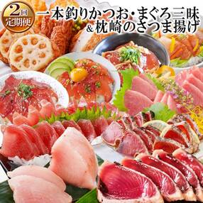 定期便(2回配送)一本釣りかつお・まぐろ三昧 (さつまあげも)