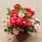 【レッド系:バラ、ガーベラ+季節のお花】生花アレンジメント
