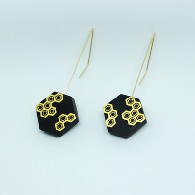 伝統技法　截金「KIRIKANE」アクセサリー　ピアス 亀甲 “kikkou”