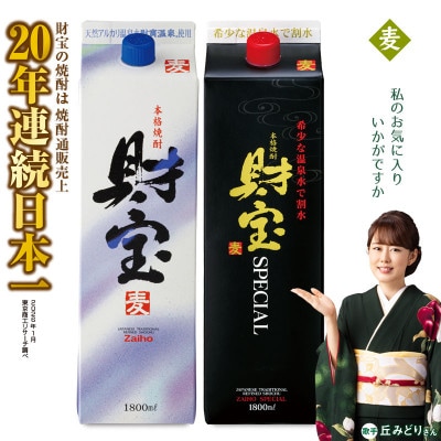 麦焼酎 紙パック 2種2本 財宝・財宝スペシャル 1800ml × 各1本 温泉水使用
