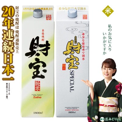 米焼酎 紙パック 2種2本 財宝・財宝スペシャル 1800ml × 各1本 温泉水使用