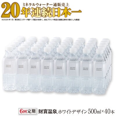 【毎月定期便】天然アルカリ温泉水 財寶温泉 ホワイトデザイン 500ml×40本(垂水市)全6回