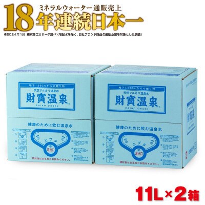 【2ヵ月毎定期便】天然アルカリ温泉水 財寶温泉 11L×2箱(垂水市)全3回