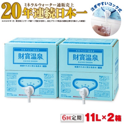 【毎月定期便】天然アルカリ 温泉水 財寶温泉 11L×2箱(垂水市)全6回