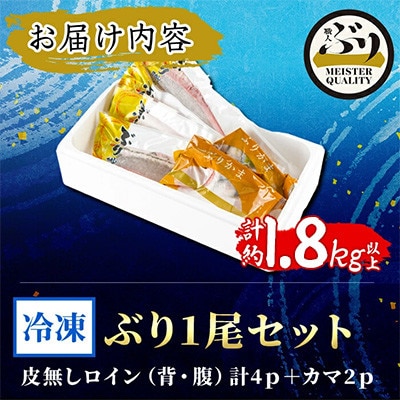【鹿児島産】冷凍ぶり 1尾セット(皮無ロイン背腹計4p、カマ2p)【アクアブルー】