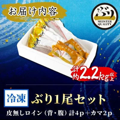 【鹿児島産】冷凍ぶり 1尾セット(皮無ロイン背腹計4p、カマ2p)【アクアブルー】D4-4705