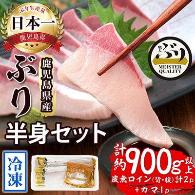 【鹿児島産】冷凍ぶり 半身セット(皮無ロイン背腹計2p、カマ1p)【アクアブルー】