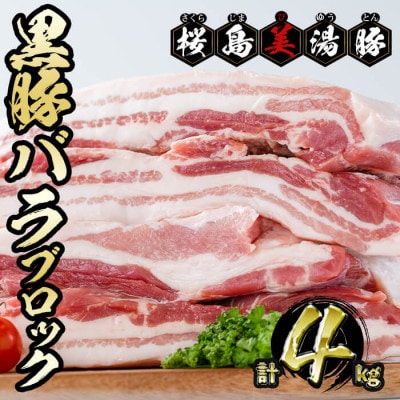 鹿児島県産 黒豚 桜島美湯豚 ロースブロック 計4kg (4分割) 【大隅ミート産業】C3-0406